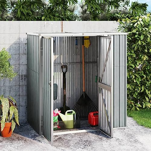 Hovothy Gerätehaus 161x89x161 cm Wand-Geräteschuppen Gartenschrank Wetterfest Geräteschuppen Gartenhaus Metall Fahrradunterstand Holzlager Hütte Grau