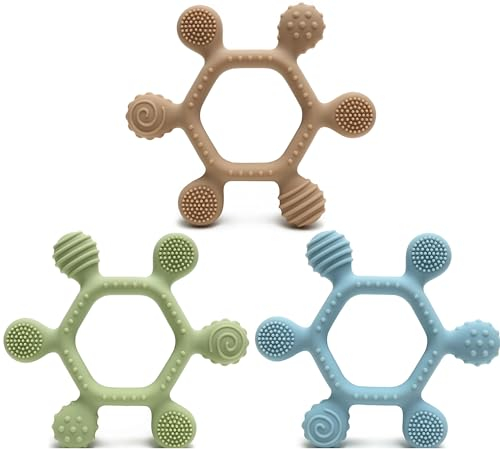 Okonkn Beißring Baby,Zahnungshilfe Baby-Baby Spielzeug 3-6-12 Monate Bpa-Frei Silikon Baby Zubehör Für Jungen Und Mädchen (1 Stück-A) (4 Stück-A)