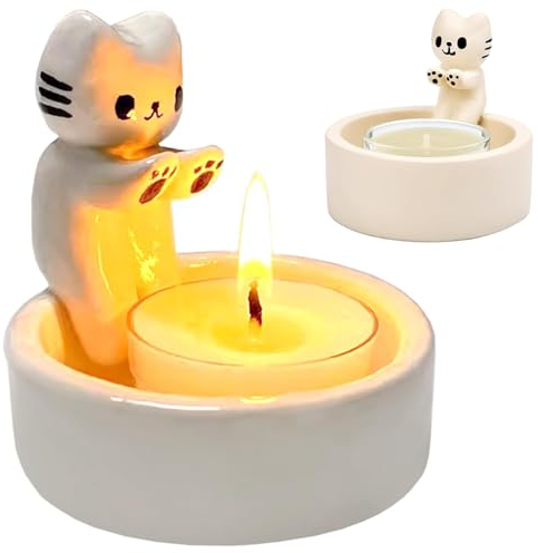 Vibbang Portacandele Gatto, Ornamenti Portacandele Colonna con Ggatti Carini, Portacandele Gatto Che Scalda Zampe, Resistente alle alte Temperature, Amante Dei Gatti (A)