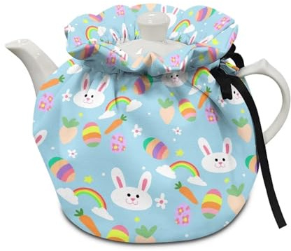 TODIYADDU Easter Bunny Tea Cozy for Teapot Rainbow Egg Tea Pot Dust Cover Breakfast Warmer Insulated Kettle Cover for Home Kitchen Decorative Tea Pot Cozy Cover Novelty Tea Accessories Gifts, 2