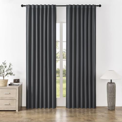 Joydeco Vorhänge mit Verdeckten Schlaufen 2er Set,H 260 x B 140 Dunkelgrau Verdunkelung Blickdicht Lang Vorhang lärmschutz Stangendurchzug Gardinen Blackout Curtains Schlafzimmer Wohnzimmer