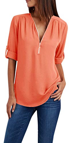 Tallas Grandes Camiseta Mujer,Camisetas Manga Corta Mujer Casual Camisas de Cuello en V con Cremallera Color Sólido Blusas Multicolor Informal Corte Suelto Camisetas Mujer Verano 2024