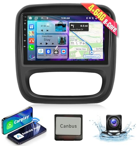 【4 +64 G】9 tum bilradio 2 din för Renault TRAFIC/Opel VIVARO 2015 Android automatisk trådlös carplay med AHD backkamera, bluetooth stereo bil med GPS/WiFi-skärm, FM/RDS