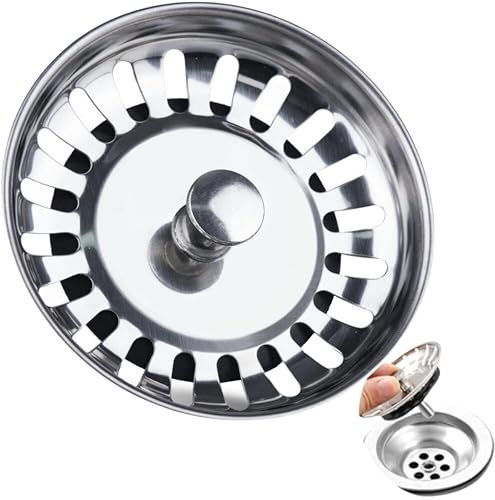 Kitchen Sink Strainer 78mm Plug 304 Stainless Steel Thicken for Kitchen Sink,Replacement for Food/Hair Catcher - UK Sinks Hole Diameter (Silver-1, 78mm)