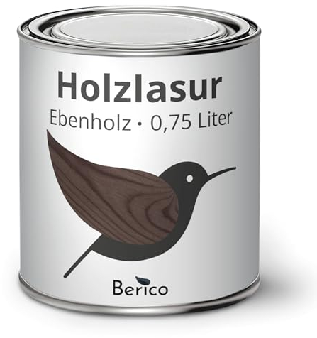 Berico Holzlasur - Ebenholz - 0,75 Liter Lasur - Dunkel - Wetterfeste Holzschutzlasur für Innen und Außen - Holzschutz, Wetterschutz und UV-Schutz