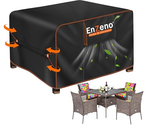 Enzeno Gartenmöbel Abdeckung Wasserdicht Quadratisch125x125cm Abdeckung Gartenmöbel Tisch Winterfest, 420D Oxford Gewebe Schutzhülle für Gartentisch Sitzgruppe Möbelsets,Rechteckig