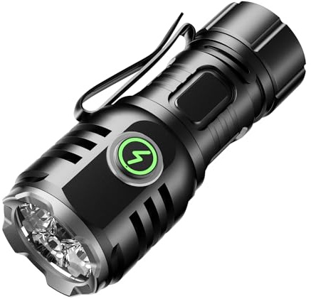 Ficklampa liten uppladdningsbar LED extremt ljus 6 000 lumen, TYPE-C uppladdningsbar 4 x starka lamppärlor minifack med 8 ljuslägen och lång driftstid vattentät, för camping vandring utomhus (svart)