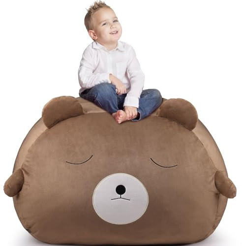 GAGAKU Kuscheltier Sitzsack Aufbewahrung Abdeckung 200L, XXL Spielzeug Aufbewharungstasche für Kinderzimmer Große Füllbarer Reißverschluss Sitzsack zum Organisieren (Braunbär)