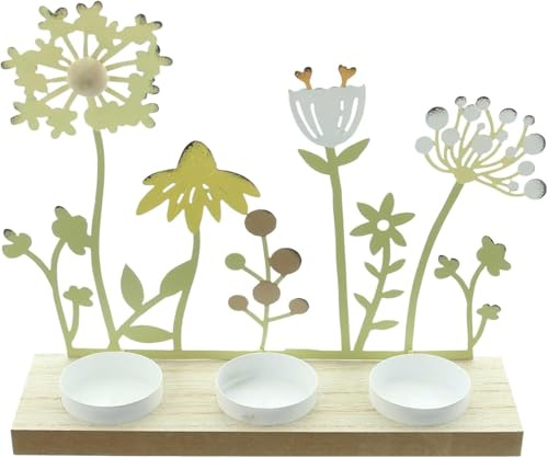 FRANK FLECHTWAREN Teelichthalter Blumenwiese, Metall, MDF Maße: 27 x 7 x 21 cm, ohne Teelichter