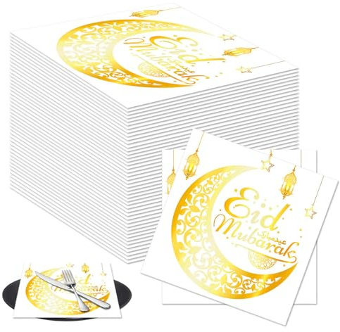 Serviettes de Table Exquises pour Eid Mubarak - Décorations Ramadan - 80 Pièces de Serviettes de Fête Eid Mubarak pour Embellir Votre Table serviette de table serviette vaisselle jetable pour deco