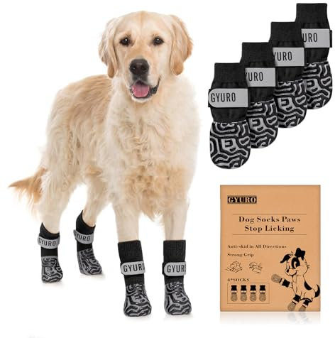 GYURO Doppelseitige Anti-Rutsch Hundesocken mit verstellbaren Riemen-Traktionskontrolle für den Innenbereich auf Hartholzböden für Hundeschuhe Pfotenschutz (Schwarz, L)