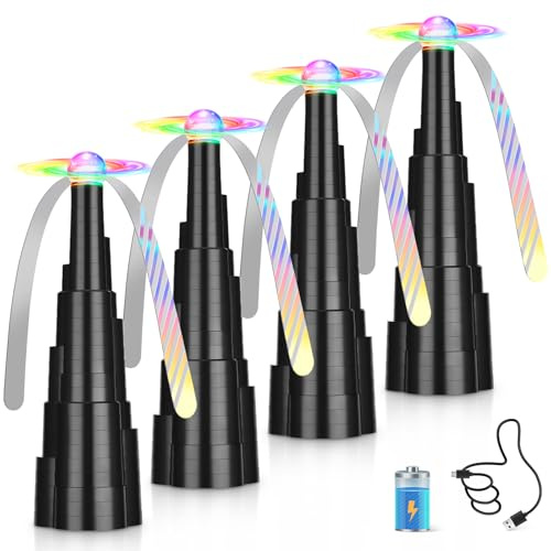 QNIZNOE 4Pack Rechargeable Fly Fans for Tables with LED Light, Fly Fan for Outdoor Dining, Parties, and Picnics, Safe, Compact, and Foldable with Blades that Stop on Contact
