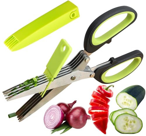 Cocina Tijeras De Hierbas De Hierbas -5 Sesiones De Verde Con Capas De Picada -5 Sesiones De Verde Con Capas De Picada -Polybes De Acero Inoxidable -Tijeras De Vegetale