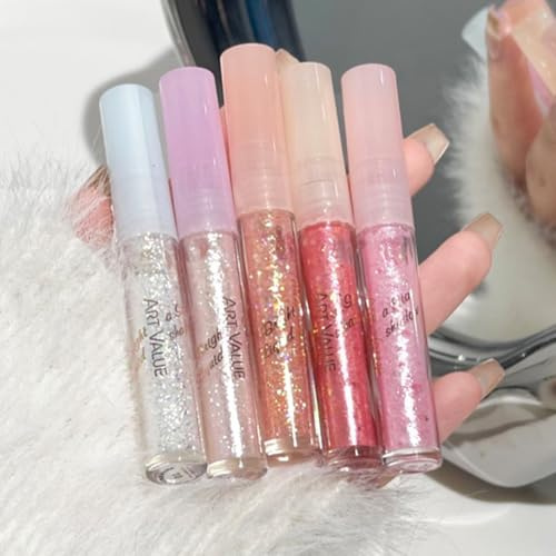 KARLOR Glitzer Lidschatten Stick flüssig, 5 PCS Glitter Eyeshadow Highlighter Diamond liquid Lidschatten glänzend liquid Shimmer Perlglanz flüssig Highlighter Stick Champagner Silber Rosa Braun Lila