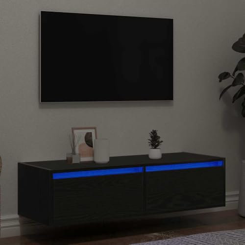 UJCHVHN Artikel-TV-Schrank mit LED-Leuchten Eiche schwarz 100x35,5x25 cm Entertainment Center & TV-Ständer