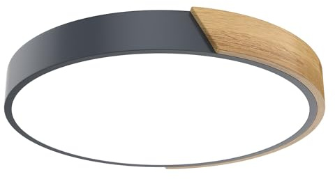 NAIZY Deckenleuchte 60W LED Deckenlampe Kaltweiß mit Holzverzierung Modern Lampe Φ40x5cm Zimmerlampe Kinderzimmerlampe, für Schlafzimmer Wohnzimmer (Schwarz)
