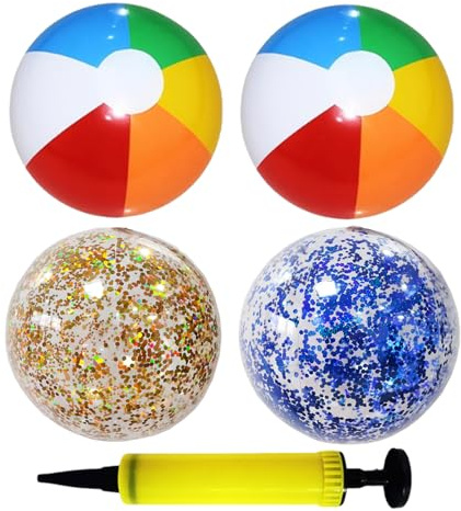DtgEcd 5PCS Beach Ball Rainbow Beach Balls Beach Balls Inflatable for Pool Games Inflatable Water Balloons Suitable for Outdoor Activity Water Games Equipped With An Inflatable Cylinder