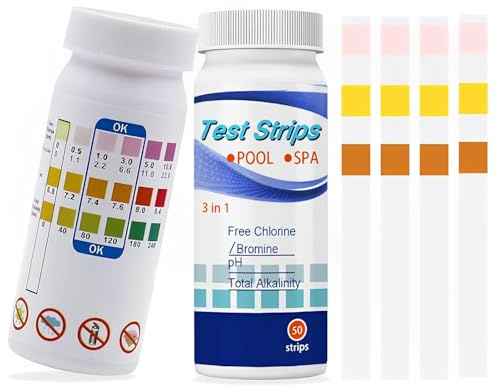 100 Stück Pool und Whirlpool Teststreifen 3-in-1, Ph- und Freies-Chlor-Teststreifen für Pool, Gesamt-Alkalinität
