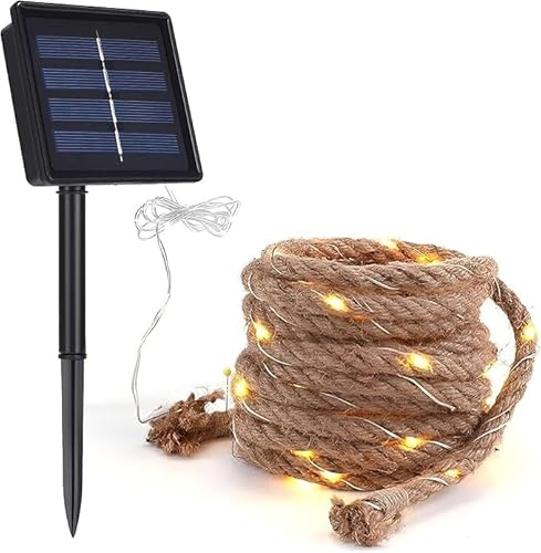 Generico Outdoor string lampada solare, lampadina a LED giardino decorativo caldo bianco all'aperto naturale string lampada di lino, ideale per pavilioni, pavilioni, colonne e alberi (4.5m 50 LED)