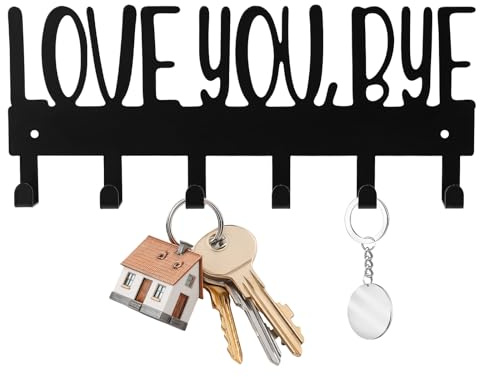 Lyreh Love You Bye Sign Key Holder Hook, Metal Wall Mount Hanger Rack with 2pcs Nails & Caps for Key Coats Hats Easy Installation Ideal Entryway Decor Home Organization Gift(Black)