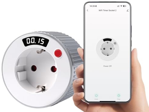 Jadeshay WLAN Steckdose, WiFi Zeitschaltuhr Steckdose Smart Countdown Timer 15 Minuten bis 24 Stunden Mit LED-Digitalanzeige 3680W 230V für Smart Home, TUYA-Steuerung(WIFI02)