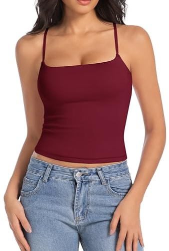 Abonlen Camisole Tops for Women Sleeveless Adjustable Spaghetti Strap Tank Tops Y2K Basic Shirts(Wine,Small)