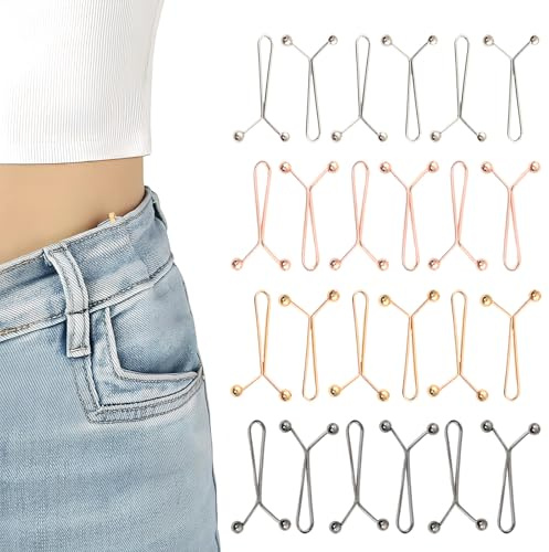laveroar Hose Enger Machen Clip, 24 Stück Hosenbund Enger Machen, Verstellbarer Jeans Knopf als Taillenspanner ohne Nähen, Hosenknopf zum Enger Machen für Jeans, Hosen und Röcke