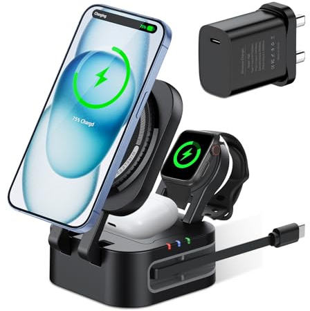 15W 3 in 1 Induktive Ladestation, Wireless Charger Induktive Ladestatio Apple Watch und iPhone, Ladestation für iPhone 17/16/15/14/13/12 Serie, Wireless Charger für Apple Watch Ultra/10/9 und Airpods