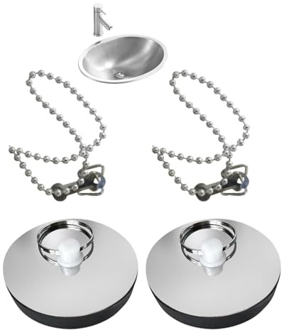 JUKOTA Juego de 2 tapones de desagüe, tapón de desagüe para lavabo, tapón de fregadero de goma, tapón de fregadero con gancho, tapón de desagüe para lavabo, tapón para bañera, cocina y baño(45MM)
