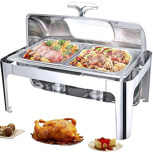 FBHappiness Electric Stainless Steel Chafing Dish Buffet Set Keep Food Warm With Catering Food Warmer For Buffet Parties And Banquets Ideal Food Warmers For Parties Buffets,A,B