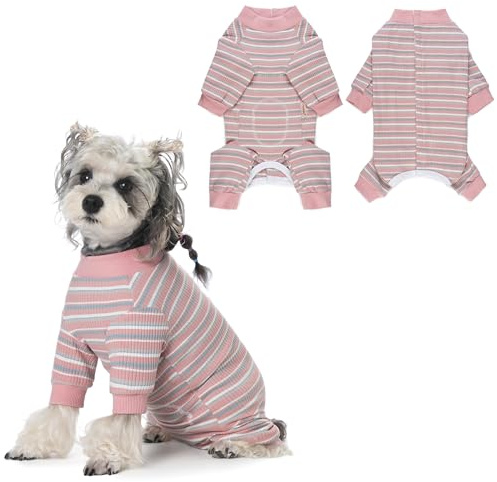 PawSailor OP-body för hundar långa ärmar randig hundbody för hund/hanar efter operation hundpyjamas förhindrar läckage ger sårskydd alternativ till tratt, rosa-grå XL