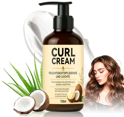 Hydrating Curl Cream, feuchtigkeitsspendende Lockencreme mit Sheabutter und Kokosöl, für definierte, geschmeidige Curls, vegane Lockenpflege für Naturlocken, 150 ml