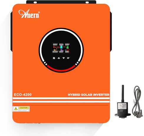 Anern 4200W Hybrid Wechselrichter Solar 24Vdc zu AC 230V mit 2 AC-Ausgang PV 60-500VDC Off Grid Reine Sinus Welle Solar Wechselrichter 120A MPPT Für Bleisäure- und Lithium-Batterien mit WiFi-Modul