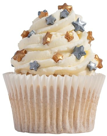 PME Cake Perles Décoratives de Noël | Étoiles Or & Argent (25g) | Décorations Comestibles Festives pour Gâteaux, Cupcakes et Pâtisseries d’Hiver