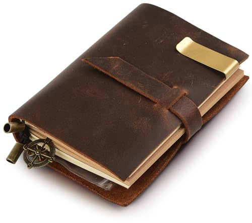 Anzhi Tagebuch aus echtem Leder, nachfüllbare Seiten, Leder-Tagebuch, Taschenformat, handgefertigt, niedliches Schreiben, kleines Notizbuch, Geschenk, Braun
