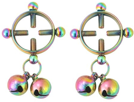 Lot de 2 faux piercings tétons ronds en acier inoxydable pour femme, style punk minimaliste, non perçant, boule argentée, pendentif, faux piercing téton réglable (Coloré) A-WE1