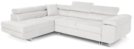 COMFORTINO FURNITURE Ecksofa mit Schlaffunktion PASTI L-Form, Sofa Couch mit Bettkasten, 3-Sitzer Eckcouch, Schlafsofa für Wohnzimmer, Big Sofa Couch mit Schlaffunktion (Bouclé Weiß, Ottomane Links)