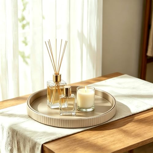 BXUUXA Serviertablett Rund Ø 30 cm aus PU Leder Beige