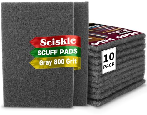 6 x 9 Gray Ultra-Fine Scuff Pads, 10 Pack – Non-Woven Hand Pads for Ultra-Fine Sanding, Cleaning, Scouring, Polishing Prep & Surface Refinement on Auto Body – Reusable Aluminum Oxide Abrasive Pads