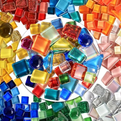650g Mosaico de Vidrio Brillante, Piezas Poligonales para Manualidades