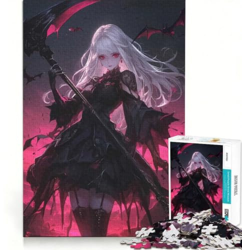 Puzzle da 1000 pezzi per adolescenti, ragazza anime dark con falce, giochi per famiglie, antistress, regalo per amici e parenti 38x26cm