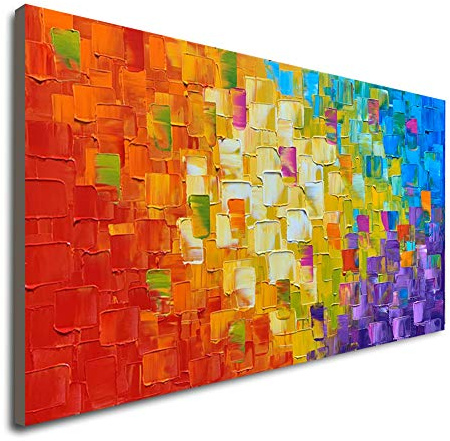 Seekland Art Hand Painted Texture Oil Painting on Canvas Abstract Wall Art Deco Contemporary Artwork Framed Ready to Hang 40x20 inch