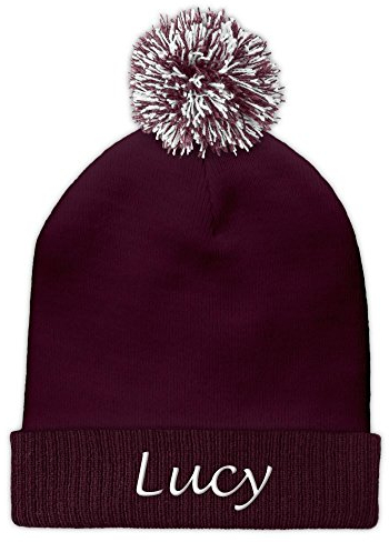 printplanet Pudelmütze mit Namen Lucy Bestickt - Farbe Rot - personalisierte Mütze, Strickmütze, Namensstickerei, Bommelmütze