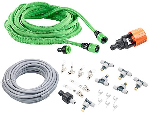 Royal Gardineer Wasser Nebler: Wasserzerstäuber-Set mit dehnbarem Gartenschlauch & Wasserhahn-Adapter (Sprühnebel Bewässerung, Sprühnebel Set, Pool)
