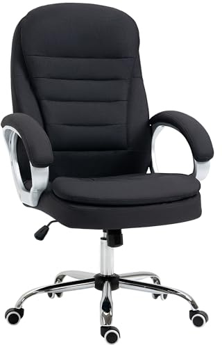 Vinsetto Bürostuhl 360° Ergonomisch Leinen Schwarz 64 x 75 x 111-121 cm | Arbeitsstuhl, Schreibtischstuhl, Drehstuhl, Wippfunktion, Höhenverstellbar