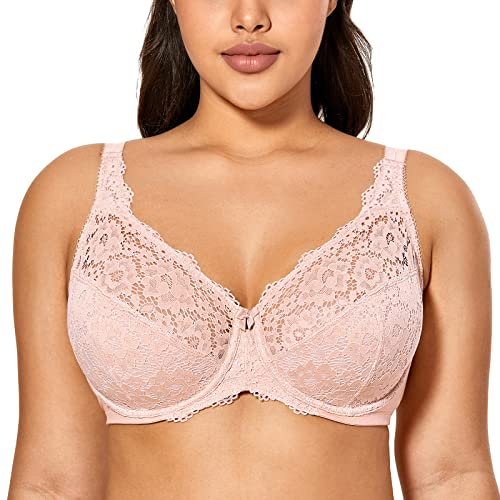 DELIMIRA Femme Soutien-Gorge Grande Taille en Dentelle avec Classique Armatures Rose Nue 95B