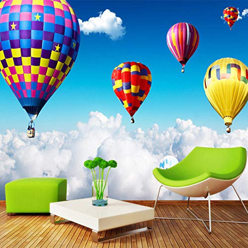 Mural De Pared 3D Globo De Aire Caliente En Las Nubes Papel Tapiz Fotográfico Para Niños Papel De Pared De Dormitorio Infantil Decoración Del Hogar Paisaje De Habitación 3D,350 * 256Cm