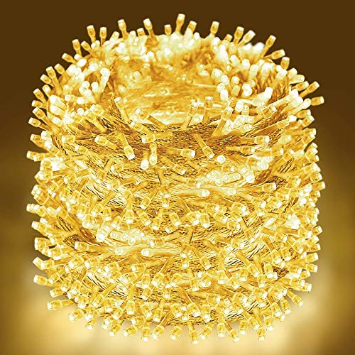 Abkshine 100M 800 LED Outdoor Christmas lights, Mains Powered Warm White Fairy Lights w/ Remote, Waterproof String Light for Indoor Outside Christmas Tree Garden Gazebo Patio Fence Pathway Decorations