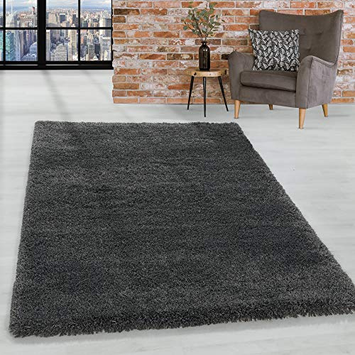 HomebyHome Shaggy Hochflor Teppich Grau 240x340 cm Extra Weich & Waschbar Jute Rückseite für Fußbodenheizung, Einfarbig & Flauschig für Wohnzimmer & Schlafzimmer