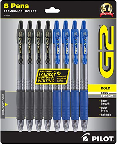 PILOT Pen 16567 G2 Premium nachfüllbare und einziehbare Gelschreiber, dicke Spitze (1,0 mm), Schwarz und Blau, 8 Stück